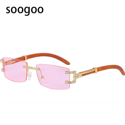 Ochelari de soare pătrați fără montură, retro 2022, ochelari de soare dreptunghiular de lux pentru bărbați, ochelari de soare vintage UV400