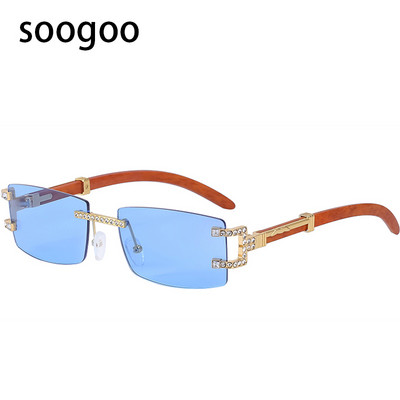 Ochelari de soare pătrați fără montură, retro 2022, ochelari de soare dreptunghiular de lux pentru bărbați, ochelari de soare vintage UV400