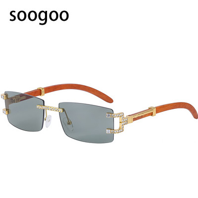 Ochelari de soare pătrați fără montură, retro 2022, ochelari de soare dreptunghiular de lux pentru bărbați, ochelari de soare vintage UV400