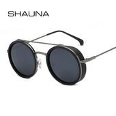 SHAUNA Ochelari de soare punk rotunzi, retro, dublu poduri, Trending Steampunk Shades UV400