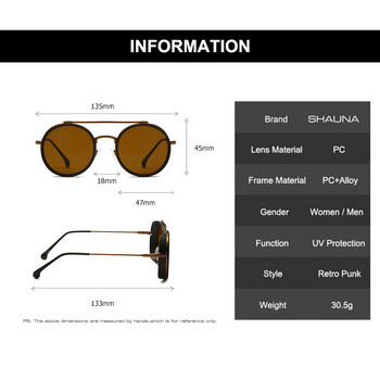 SHAUNA Ретро двойни мостове Кръгли пънк слънчеви очила Тенденции Steampunk нюанси UV400