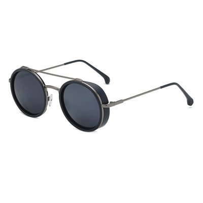 SHAUNA Ochelari de soare punk rotunzi, retro, dublu poduri, Trending Steampunk Shades UV400