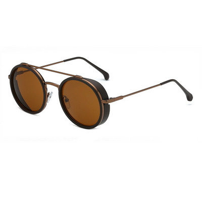 SHAUNA Ochelari de soare punk rotunzi, retro, dublu poduri, Trending Steampunk Shades UV400