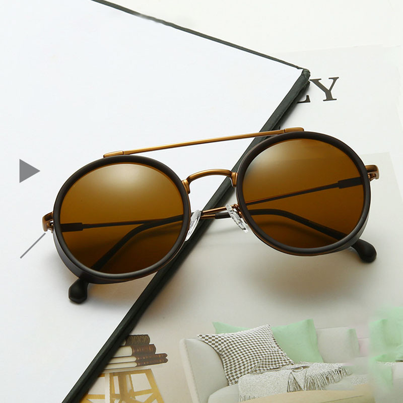 SHAUNA Ochelari de soare punk rotunzi, retro, dublu poduri, Trending Steampunk Shades UV400