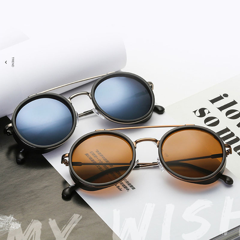 SHAUNA Ochelari de soare punk rotunzi, retro, dublu poduri, Trending Steampunk Shades UV400