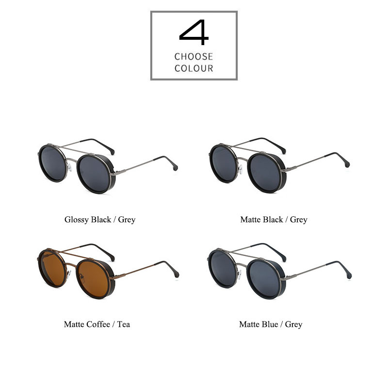 SHAUNA Ochelari de soare punk rotunzi, retro, dublu poduri, Trending Steampunk Shades UV400