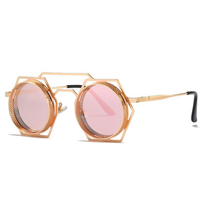 SHAUNA ochelari de soare retro, metal, poligon gol, ochelari de soare pentru femei, rotunzi, punk, bărbați, cu gradient, oglindă, umbre UV400