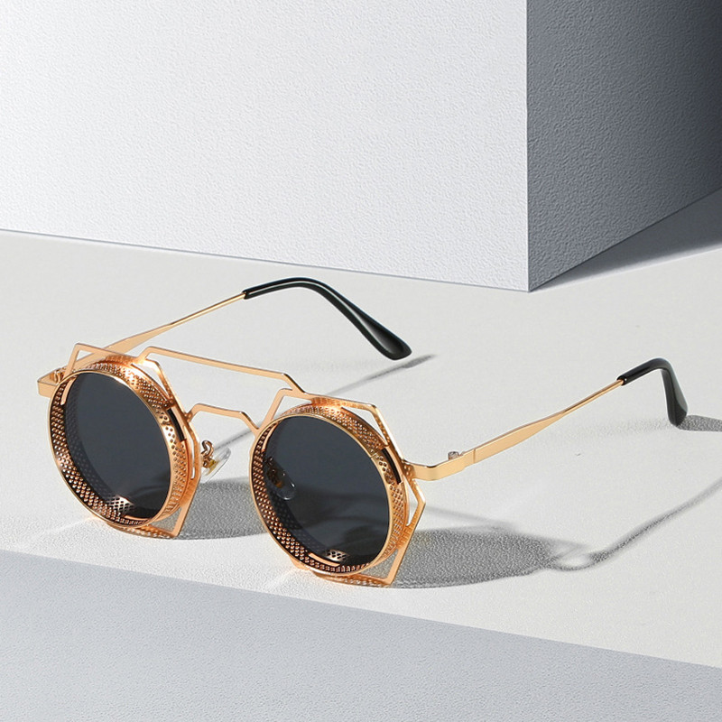 SHAUNA ochelari de soare retro, metal, poligon gol, ochelari de soare pentru femei, rotunzi, punk, bărbați, cu gradient, oglindă, umbre UV400