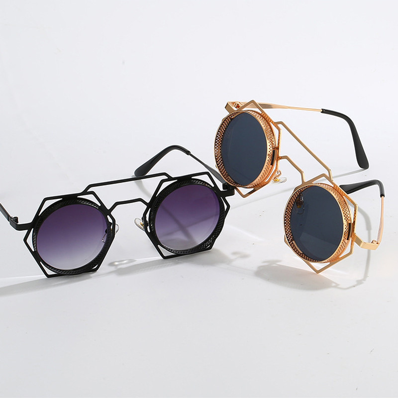 SHAUNA ochelari de soare retro, metal, poligon gol, ochelari de soare pentru femei, rotunzi, punk, bărbați, cu gradient, oglindă, umbre UV400