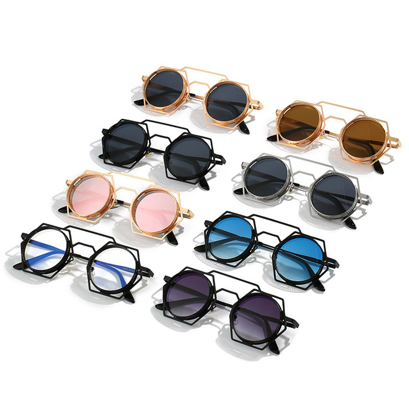 SHAUNA ochelari de soare retro, metal, poligon gol, ochelari de soare pentru femei, rotunzi, punk, bărbați, cu gradient, oglindă, umbre UV400