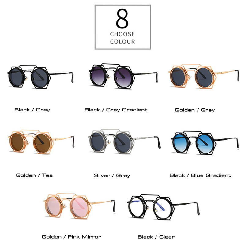 SHAUNA ochelari de soare retro, metal, poligon gol, ochelari de soare pentru femei, rotunzi, punk, bărbați, cu gradient, oglindă, umbre UV400