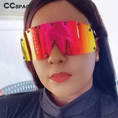 53664 Túlméretezett egylencsés napszemüveg Rivet Fashion Férfi Női Tükörárnyékoló Uv400 Vintage védőszemüveg