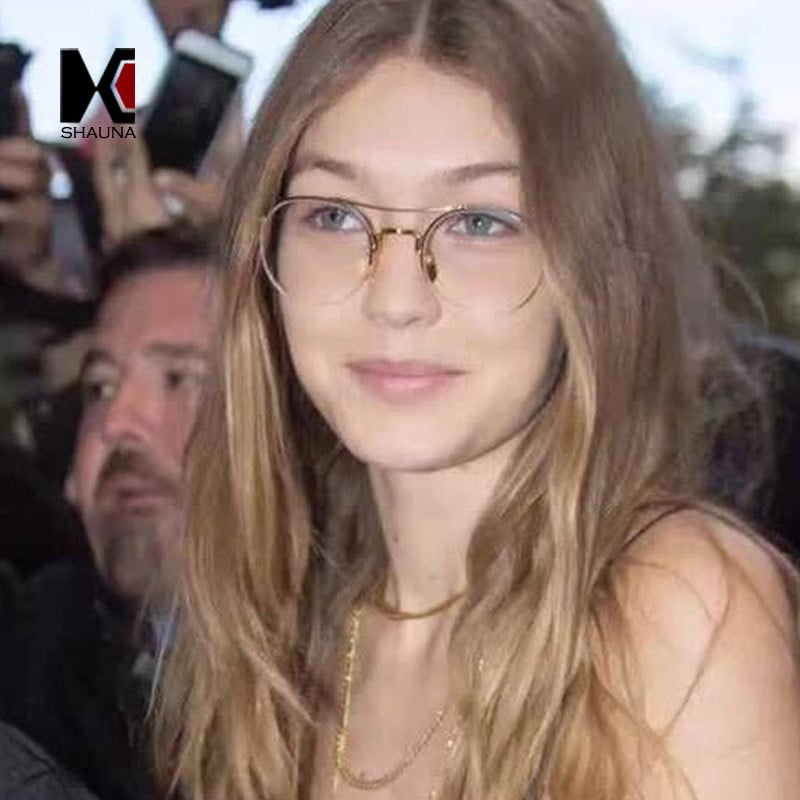 SHAUNA Klasické ručne vyrobené polokovové okuliare pre ženy, okrúhle okuliare, vintage pánske okuliare s čírymi šošovkami, rámy