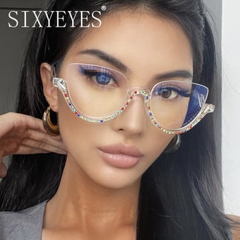 Diamond Cat Eye Γυναικεία γυαλιά ηλίου 2022 Semi-Rimless γυαλιά ηλίου Luxury επωνυμίας σχεδιαστής κρυστάλλινος σκελετός Rhinestone γυαλιά Oculos