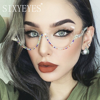 Diamond Cat Eye Γυναικεία γυαλιά ηλίου 2022 Semi-Rimless γυαλιά ηλίου Luxury επωνυμίας σχεδιαστής κρυστάλλινος σκελετός Rhinestone γυαλιά Oculos