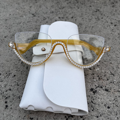 Diamond Cat Eye Γυναικεία γυαλιά ηλίου 2022 Semi-Rimless γυαλιά ηλίου Luxury επωνυμίας σχεδιαστής κρυστάλλινος σκελετός Rhinestone γυαλιά Oculos