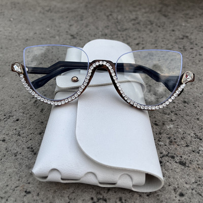 Diamond Cat Eye Γυναικεία γυαλιά ηλίου 2022 Semi-Rimless γυαλιά ηλίου Luxury επωνυμίας σχεδιαστής κρυστάλλινος σκελετός Rhinestone γυαλιά Oculos