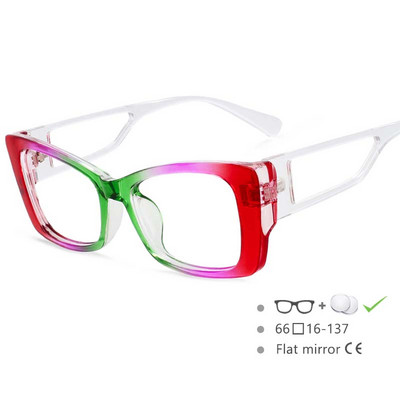 54537 New Fashion Personality Tâmple transparente Iridescent dreptunghiular Cadru mare Doamnă Ochelari optici plati