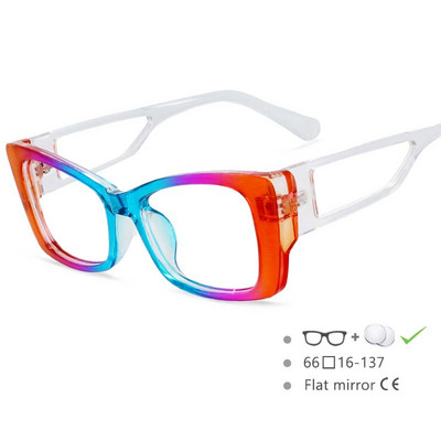 54537 New Fashion Personality Tâmple transparente Iridescent dreptunghiular Cadru mare Doamnă Ochelari optici plati