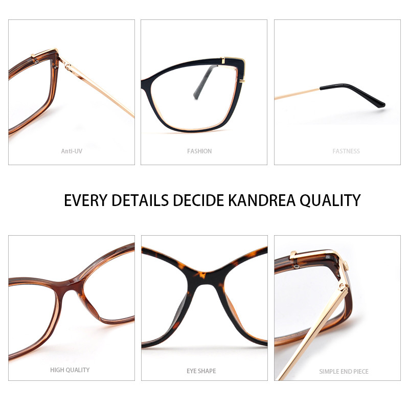 KANDREA Γυναικεία γυαλιά ματιών γάτας Σκελετοί Γυναικεία μόδα Πολυτελή στυλ Γυαλιά σχεδιαστών Vintage οπτικά γυαλιά μυωπίας HG60021