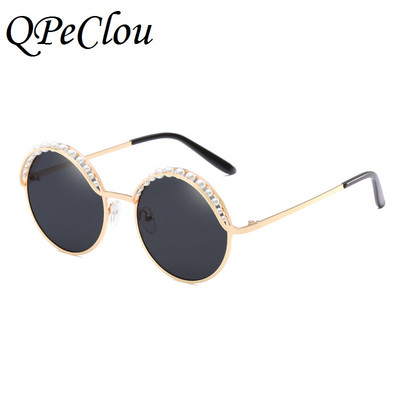 QPeClou Luksuzne okrugle sunčane naočale s biserima Ženska modna marka Zrcalne sunčane naočale Ženske 2018. Nove naočale Ženske Oculos UV400