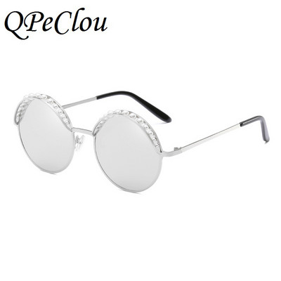 QPeClou Luksuzne okrugle sunčane naočale s biserima Ženska modna marka Zrcalne sunčane naočale Ženske 2018. Nove naočale Ženske Oculos UV400
