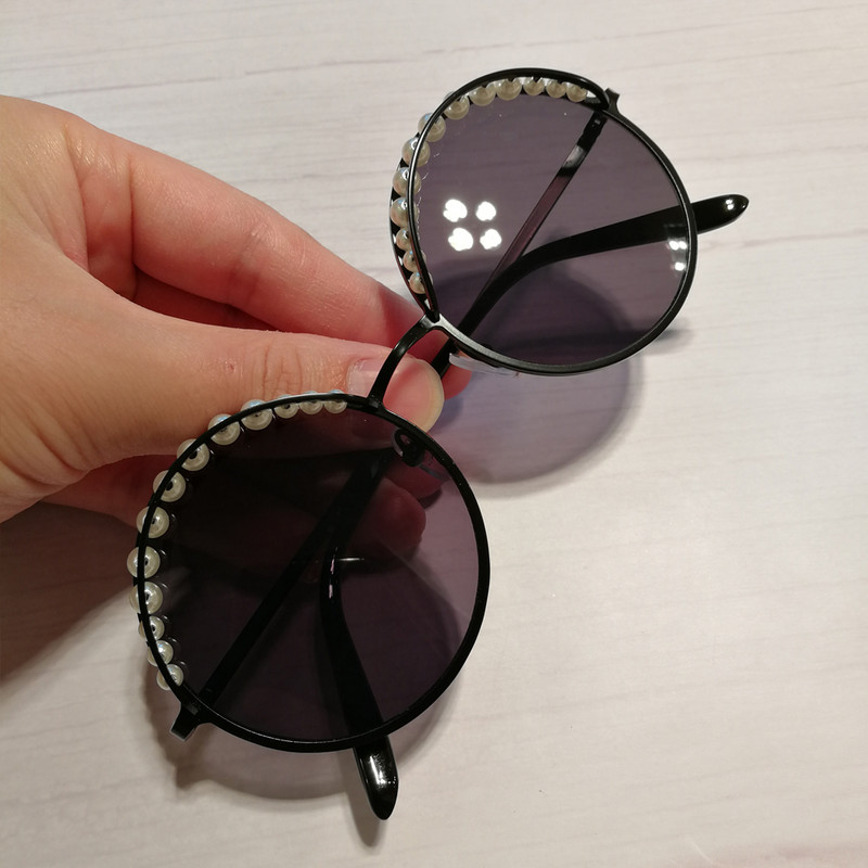 QPeClou Luksuzne okrugle sunčane naočale s biserima Ženska modna marka Zrcalne sunčane naočale Ženske 2018. Nove naočale Ženske Oculos UV400