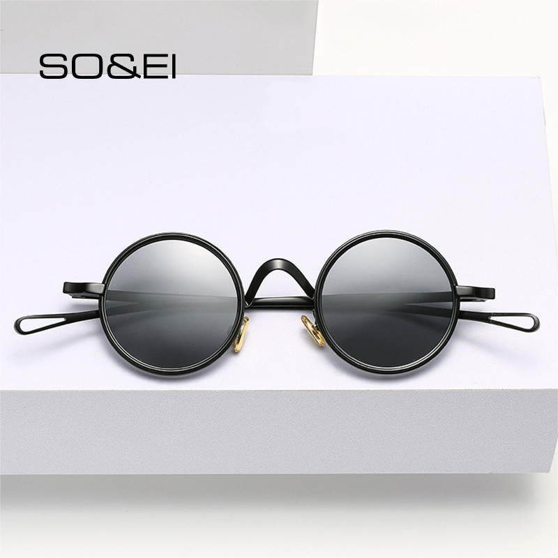 SO&EI Retro metallist ümmargused Punk polariseeritud päikeseprillid Naiste läbipaistvad Blu-Ray läätsede raamid Meeste Varjud UV400 Päikeseprillid