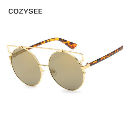 Ochelari de soare rotunzi, retro, supradimensionați, rame metalice, ochelari rotunzi mari Ochelari de soare cu oglindă roșie, cerc pentru femeie, designer de marcă de sticlă