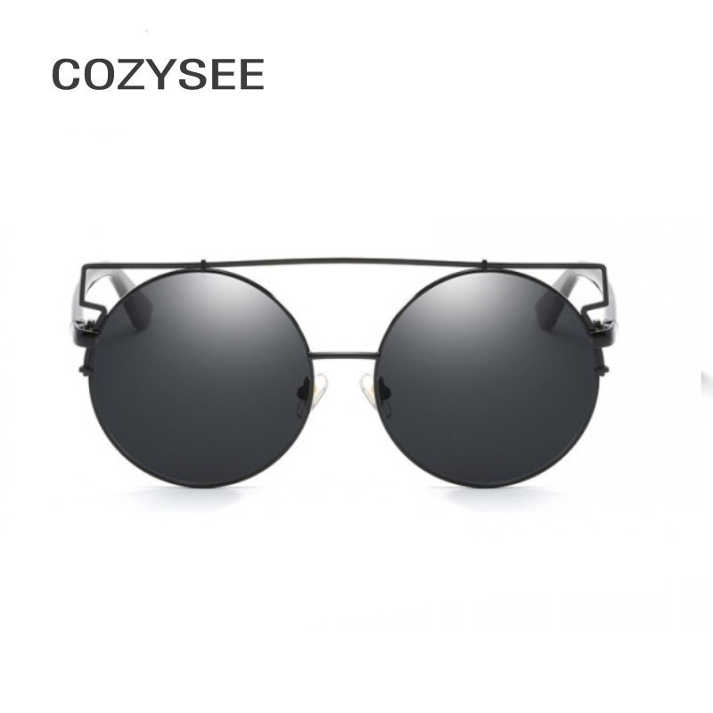 Ochelari de soare rotunzi, retro, supradimensionați, rame metalice, ochelari rotunzi mari Ochelari de soare cu oglindă roșie, cerc pentru femeie, designer de marcă de sticlă