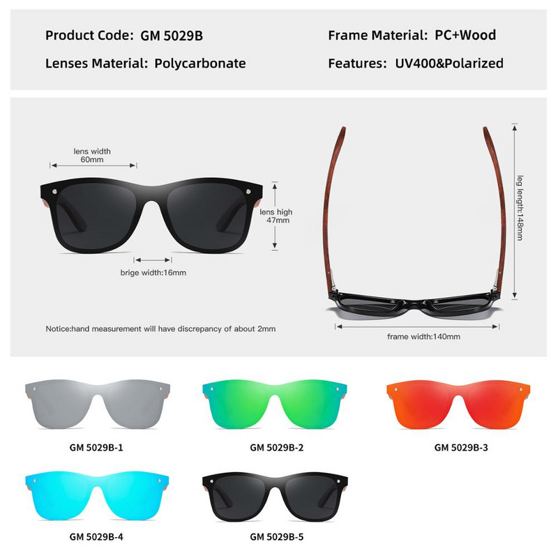 GM Red Wood Polarized Vyriški akiniai nuo saulės kvadratiniai akiniai nuo saulės Moteriški akiniai nuo saulės Vyriški Oculos de sol Masculino
