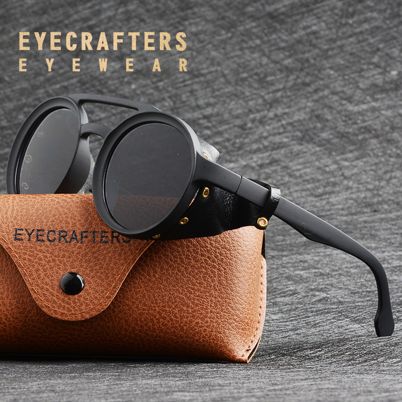 2022 NOVO Muške Steampunk gotičke naočale Sunčane naočale Ženske retro modne kožne s bočnim sjenilima Okrugle sunčane naočale Punk naočale