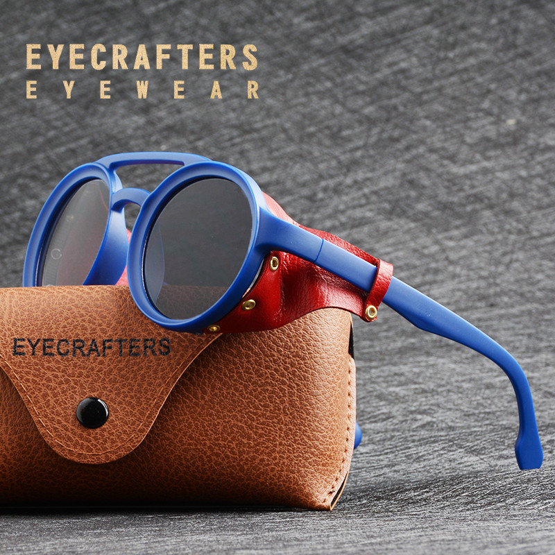 2022 NOVO Muške Steampunk gotičke naočale Sunčane naočale Ženske retro modne kožne s bočnim sjenilima Okrugle sunčane naočale Punk naočale