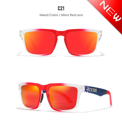 KDEAM madingi kvadratiniai akiniai nuo saulės poliarizuoti vyriški sportiniai atspalviai 3D logotipas šaunūs veidrodiniai lęšiai vairavimo akiniai su nemokama dėžute