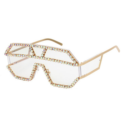 47165 Fashion Rhinestone Oversized One Lens Rhinestone Γυαλιά ηλίου Ανδρικά Γυναικεία Κρυστάλλινα γεωμετρικά σχέδια Γυαλιά ηλίου UV400