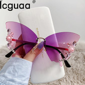 Prevelike sunčane naočale s gradijentnim leptir kristalnim dekorom, ženske dizajnerske luksuzne marke 2022., sjenila za sunčane naočale bez okvira s dijamantnim bombama