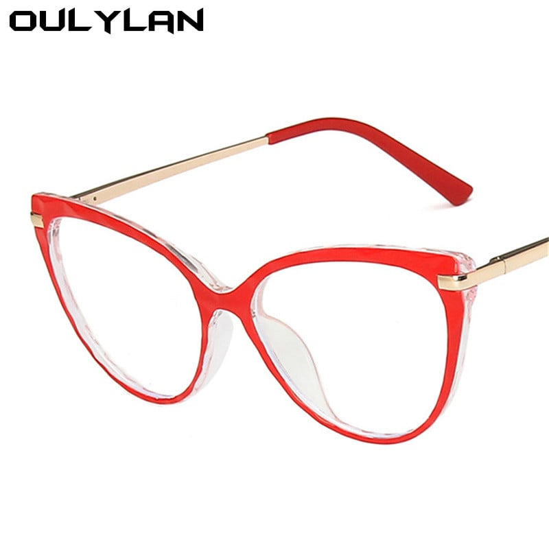 Oulylan TR90 Ochelari de vedere cu blocare a luminii albastre pentru femei, ochelari de vedere sexy triunghi, ochi de pisică, rame pentru ochelari pentru computer, ochelari pentru miopie