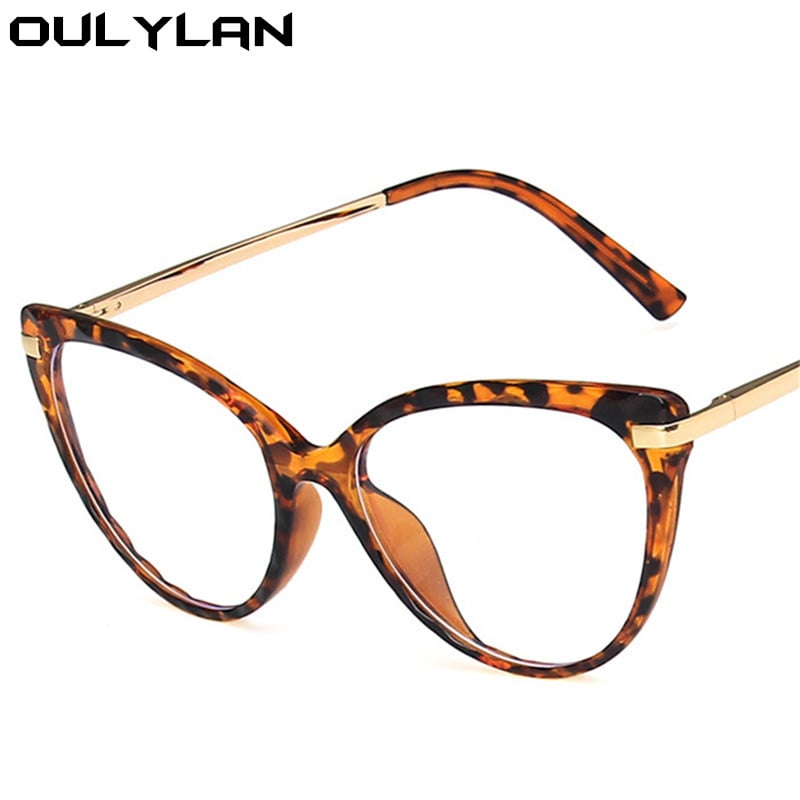 Oulylan TR90 Ochelari de vedere cu blocare a luminii albastre pentru femei, ochelari de vedere sexy triunghi, ochi de pisică, rame pentru ochelari pentru computer, ochelari pentru miopie