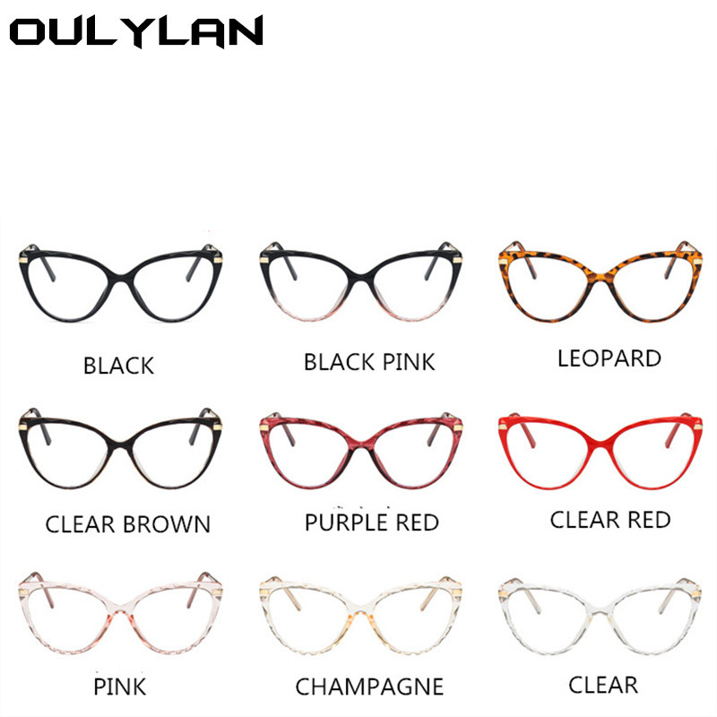 Oulylan TR90 Ochelari de vedere cu blocare a luminii albastre pentru femei, ochelari de vedere sexy triunghi, ochi de pisică, rame pentru ochelari pentru computer, ochelari pentru miopie