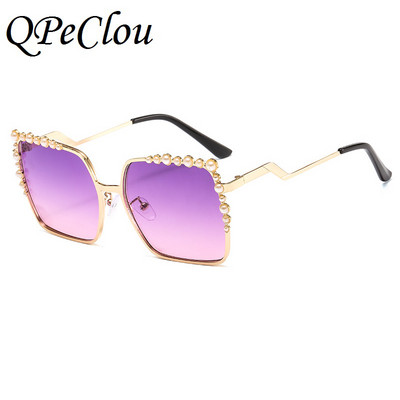 QPeClou 2020 Nauji prabangūs perliniai akiniai nuo saulės moterims prekės ženklo dizaineris dideli kvadratiniai akiniai nuo saulės moteriški madingi šešėliai Oculos De Sol
