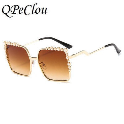 QPeClou 2020 Nauji prabangūs perliniai akiniai nuo saulės moterims prekės ženklo dizaineris dideli kvadratiniai akiniai nuo saulės moteriški madingi šešėliai Oculos De Sol