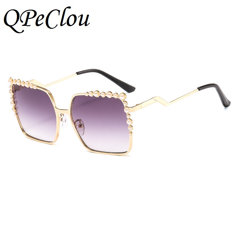 QPeClou 2020 Nauji prabangūs perliniai akiniai nuo saulės moterims prekės ženklo dizaineris dideli kvadratiniai akiniai nuo saulės moteriški madingi šešėliai Oculos De Sol