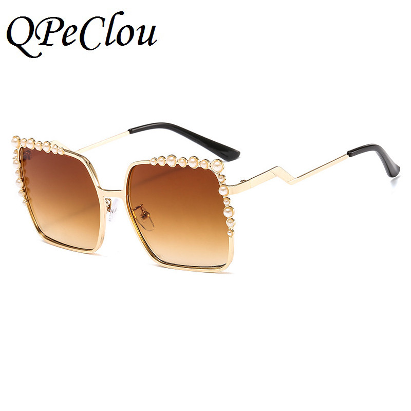 QPeClou 2020 Nauji prabangūs perliniai akiniai nuo saulės moterims prekės ženklo dizaineris dideli kvadratiniai akiniai nuo saulės moteriški madingi šešėliai Oculos De Sol