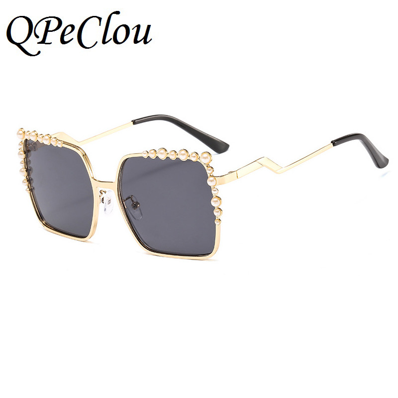 QPeClou 2020 Nauji prabangūs perliniai akiniai nuo saulės moterims prekės ženklo dizaineris dideli kvadratiniai akiniai nuo saulės moteriški madingi šešėliai Oculos De Sol