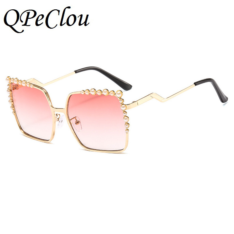 QPeClou 2020 Nauji prabangūs perliniai akiniai nuo saulės moterims prekės ženklo dizaineris dideli kvadratiniai akiniai nuo saulės moteriški madingi šešėliai Oculos De Sol