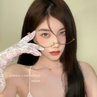 Ženske retro metalne naočale s donjim poluokvirom, japanske čiste mreže, crvene kraljevske sestre, ukras bez leća