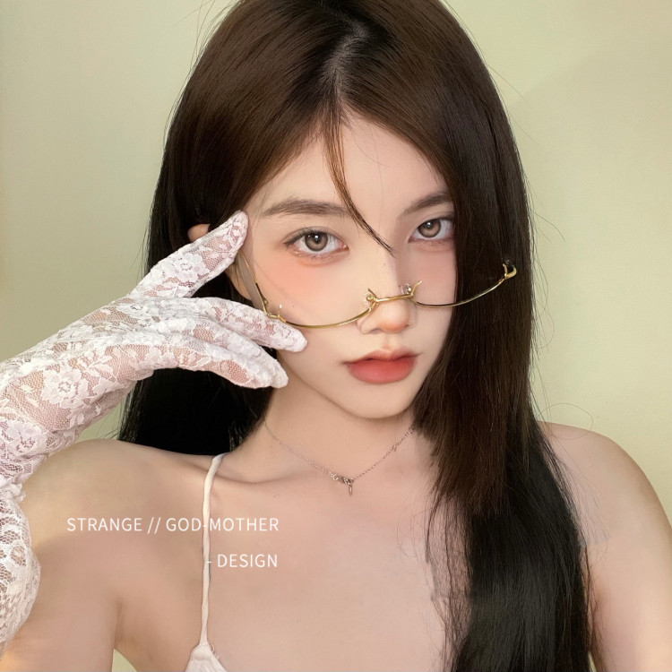 Ženske retro metalne naočale s donjim poluokvirom, japanske čiste mreže, crvene kraljevske sestre, ukras bez leća