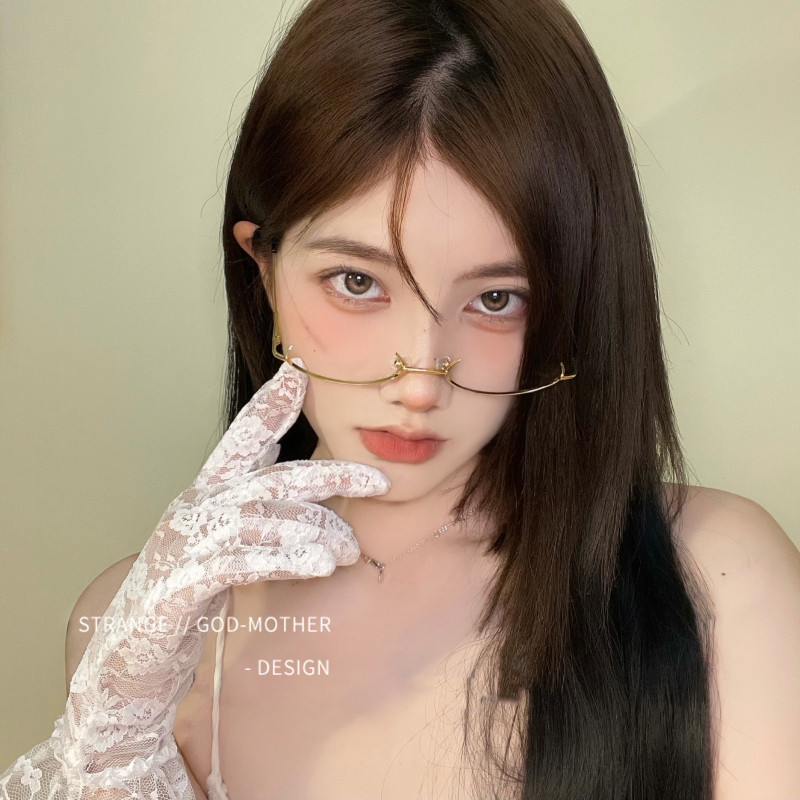 Ženske retro metalne naočale s donjim poluokvirom, japanske čiste mreže, crvene kraljevske sestre, ukras bez leća