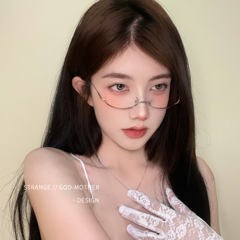 Ženske retro metalne naočale s donjim poluokvirom, japanske čiste mreže, crvene kraljevske sestre, ukras bez leća