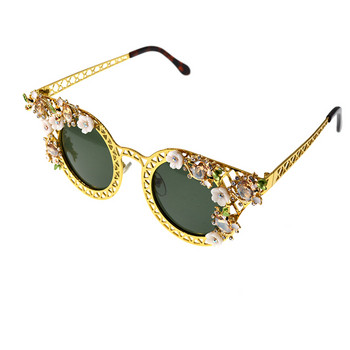Слънчеви очила с котешко око Дамски дизайн на марката Кристали Винтидж декорация на цветя Слънчеви очила с пълна рамка Oculos De Sol Feminino